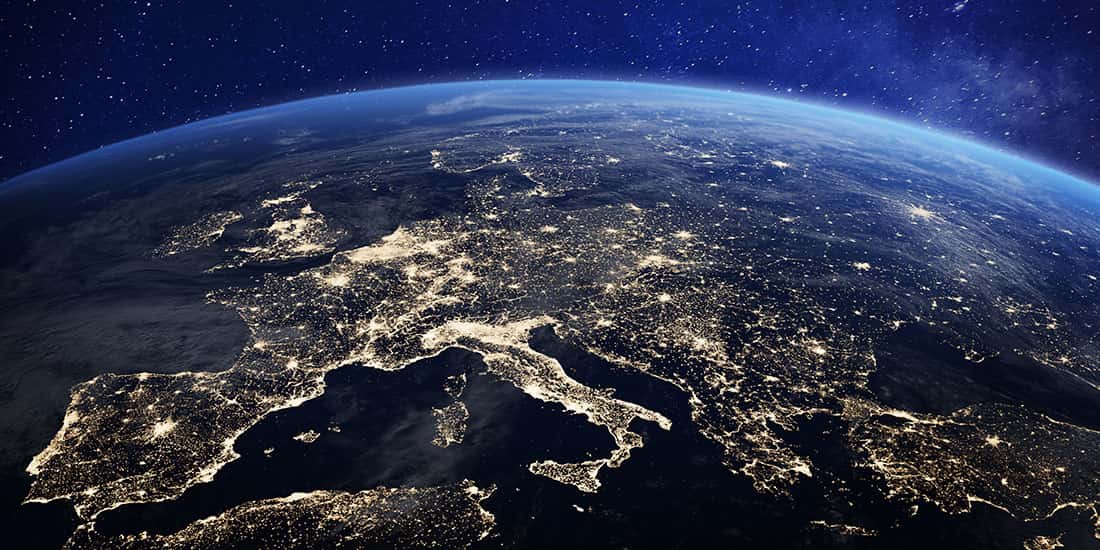 view of Europe lights from space at night
